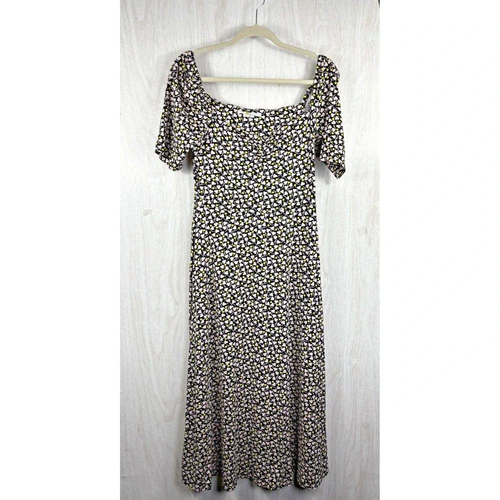 Boden Sweetheart‎ Dot Midi Dress 6 Black White Yellow Floral Boho - Picture 2 of 8